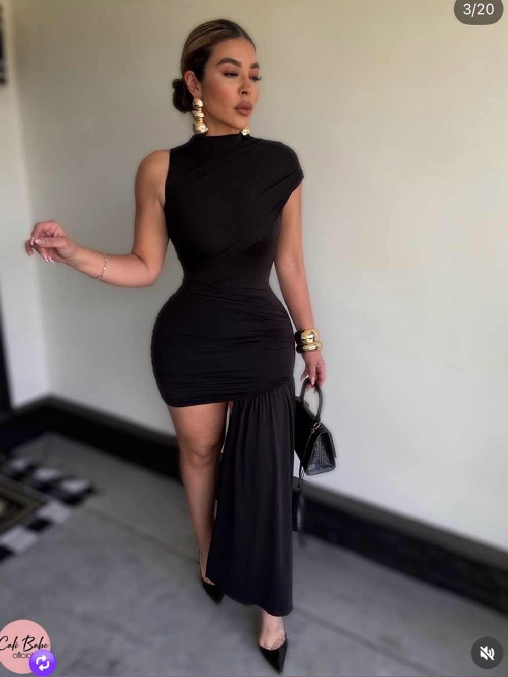 Asymmetric One-Shoulder Black Evening Dress